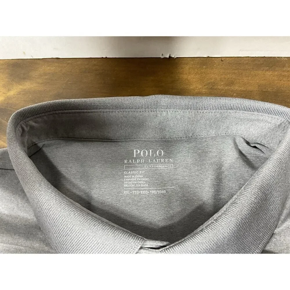 Polo Ralph Lauren Shirt Men 2XL Performance Gray Stretch Wicking Pony Golf